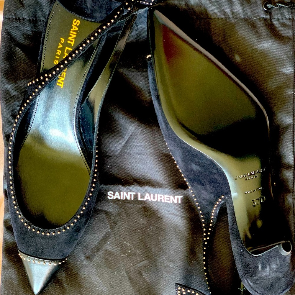 Saint Laurent Suede Studded Kitten Heels
